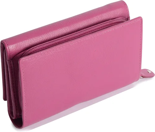 Vista 5 de SADDLER Cartera de cuero de lujo triple pliegue con protección RFID para mujer, con monedero con cremallera, tarjetero de crédito múltiple