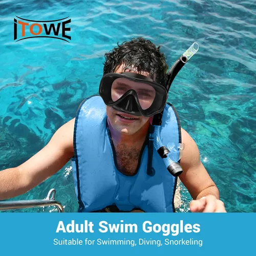 Vista 6 de Gafas de natación para adultos, hombres y mujeres, con cubierta de nariz, vidrio templado de 180°, visión clara, máscara de piscina, gafas de buceo