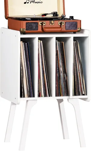 Vista 11 de LELELINKY - Soporte para tocadiscos de 11.7 pulgadas de ancho, mesa de almacenamiento para discos de vinilo color negro con 4 gabinetes, almacena
