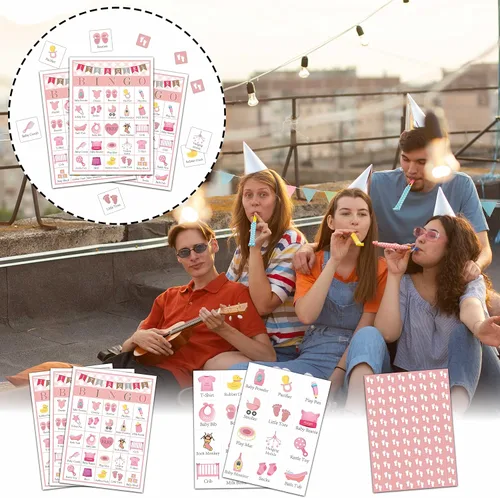 Vista 5 de Juegos de bingo para baby shower y decoraciones para fiestas, juego de revelación de género para 24 jugadores (A08)