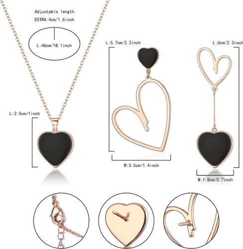 Vista 7 de Flyonce Juego de joyas de San Valentín para mujer, juego de joyas de corazón para mujer, collar con colgante de corazón, conjunto de aretes