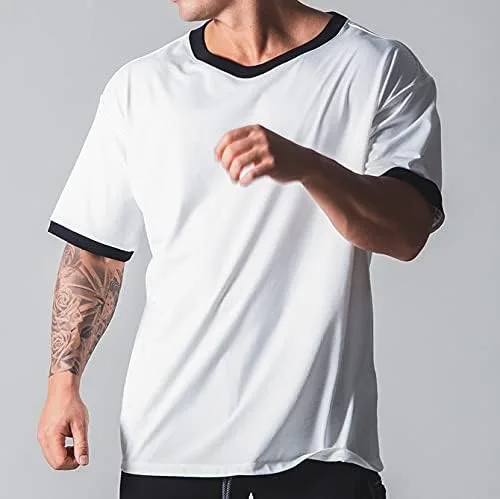 Vista 5 de Camisetas de entrenamiento de manga corta de gran tamaño, hipster, holgadas, para gimnasio, baloncesto, hip-hop, estilo callejero, camisetas