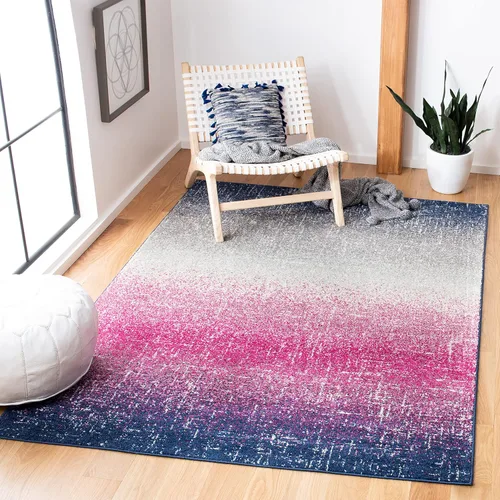 Vista 9 de SAFAVIEH Madison Collection - Alfombra de pasillo, 2 pies 3 pulgadas x 8 pies, color fucsia y azul marino, diseño de rayas bohemio, no desprende