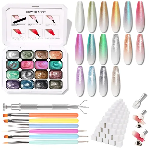 Vista 17 de Esponjas Pat Paleta de Esmalte de Uñas en Gel, 16 Colores Mezclado Degradado Ombré Esmalte en Gel Dando Toques Pintura Degradada Arte de Uñas, Sin