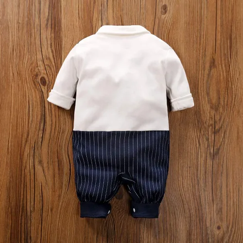 Vista 3 de PATPAT Mameluco de caballero para bebés y niños con pajarita para recién nacido, traje formal para bebé, ropa para recién nacido-12 meses