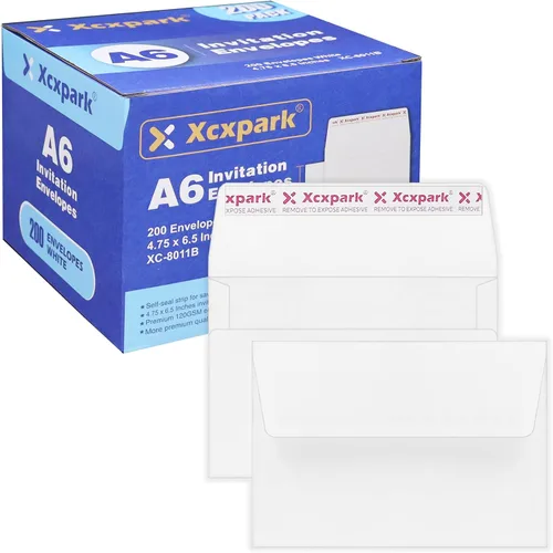 Vista 23 de Xxcxpark 100 unidades de sobres de invitación imprimibles A6 4.75x6.5 pulgadas, sobres autoadhesivos de 120GSM de papel kraft marrón