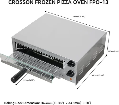 Vista 6 de CROSSON Horno eléctrico de pizza congelada para encimera para interiores con temporizador de 30 minutos, puerta de vidrio y luz interior, máquina