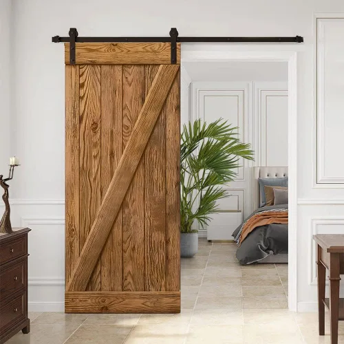 Vista 3 de Puerta corrediza interior de madera de pino anudada cepillada serie Z con kit de herrajes (acabado de madera, 24 x 84 pulgadas)