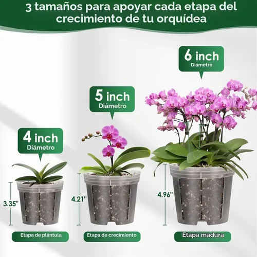 Vista 4 de 9 Pack Plastic Orchid Pots with Holes, 4, 5, 6 Inch Clear Orchid Pots Paquete de 9 unidades.