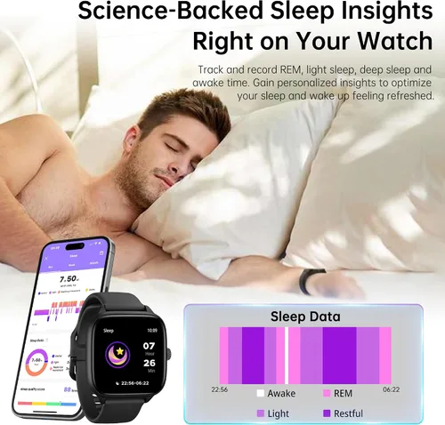 Vista 5 de Sunorshop Rastreador de actividad física para responder/hacer llamadas, reloj inteligente con presión arterial, oxígeno en sangre, monitor