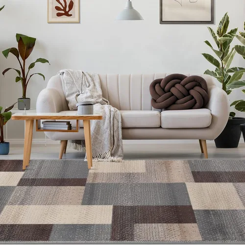 Vista 13 de BLUENILEMILLS Fiji - Colección de alfombras contemporáneas para interiores, alfombra geométrica de retazos moderna con respaldo de yute duradero