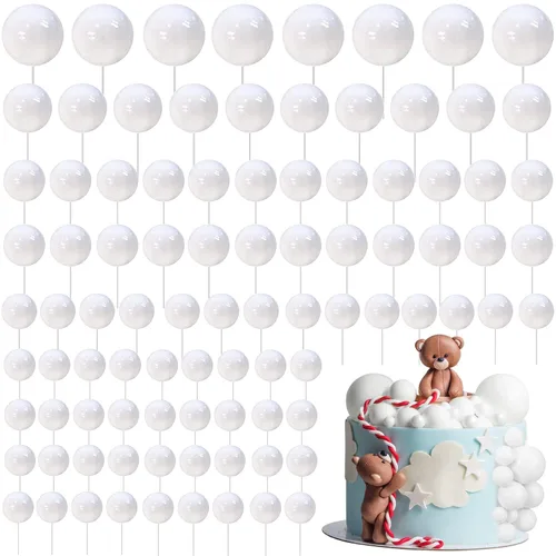 Vista 13 de 108 piezas de decoración de bolas para tartas, decoración de cupcakes, globos de espuma para tartas de bricolaje para bodas, aniversarios, blanco