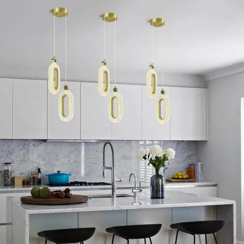 Vista 4 de Iluminación colgante para isla de cocina, luces LED regulables, modernas, doradas, para dormitorio, pasillo, entrada, cocina, isla (2 luces)