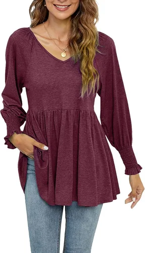 Vista 6 de Fragarn Camiseta casual de manga larga con cuello en V para mujer