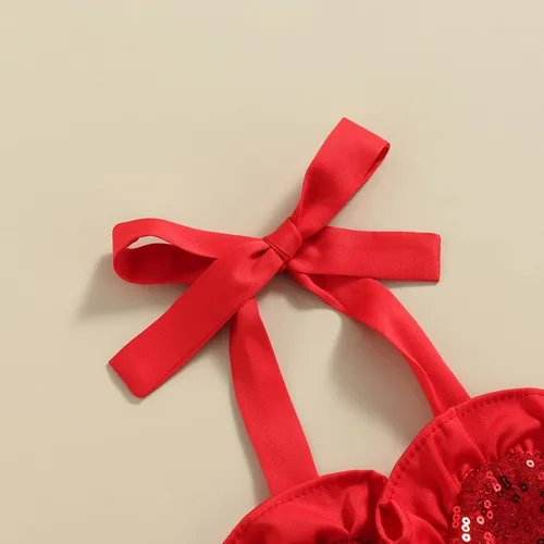 Vista 4 de Traje de San Valentín para bebé niña con lentejuelas, patrón de corazón, tutú con falda