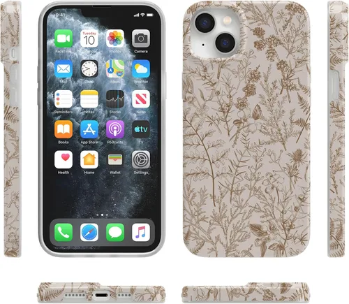 Vista 8 de Carcasa Casely para iPhone 13 Jardín Beige Flores Neutrales Compatible con MagSafe Diseño Clásico Ultra Delgado