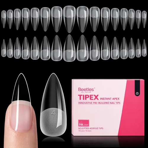 Vista 26 de Beetles Tipex Instant Apex - Puntas de uñas cuadradas largas, 192 piezas, 16 tamaños (00-14)