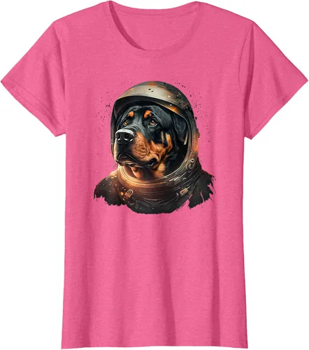 Vista 89 de Divertida camiseta Rottweiler con diseño de astronauta rottweiler en galaxia espacial, Negro