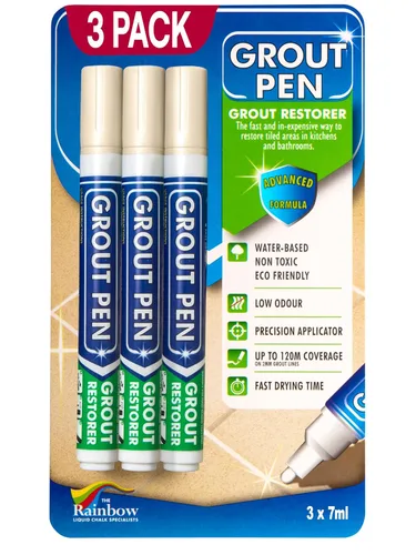 Vista 18 de Grout Pen - Marcador de pintura de lechada para azulejos blancos, punta estrecha de 0.197 pulgadas (0.2 fl oz), paquete de 3