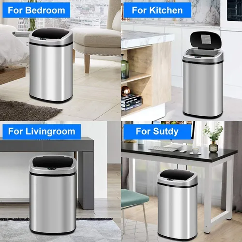 Vista 7 de Cubo de basura automático de acero inoxidable de 13 galones con tapa, sensor de movimiento, para cocina, hogar, oficina, sala de estar, dormitorio