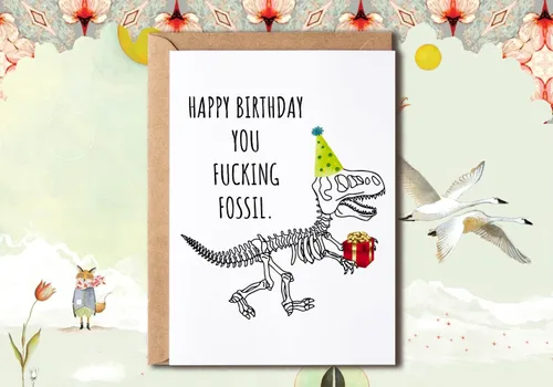 Vista 3 de Tarjeta divertida de cumpleaños con texto en inglés «Happy Birthday You Fucking Fossil», divertida tarjeta de cumpleaños para hombres y mujeres