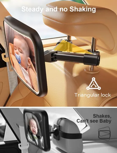 Vista 6 de Espejo de Coche para Bebé con Luz para Asiento de Coche Recargable 2000mA, Espejo de Coche para Bebé con Gancho de Clip, Diseño para Asiento