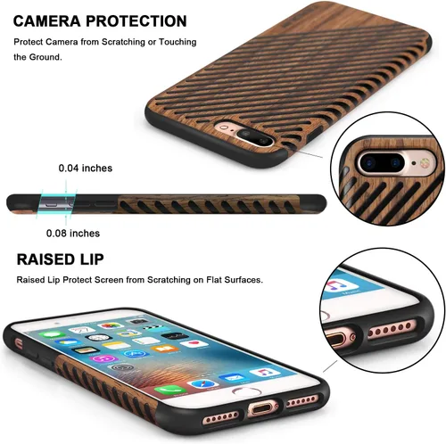 Vista 4 de TENDLIN Funda para iPhone 8 Plus/iPhone 7 Plus con grano de madera exterior suave TPU silicona híbrida funda delgada para iPhone 7 Plus y iPhone 8