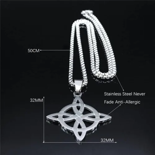 Vista 6 de Collar de geometría de nudo celta de bruja de acero inoxidable para hombresmujeres Wicca Collares de bruja Nudo de Bruja