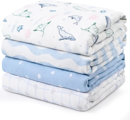 Vista 15 de Gllquen Baby Mantas Envolventes de Muselina Paquete de 4 Mantas Receptoras Transpirables (35" x 40") Mantas Suaves para Bebés para Niñas y Niños