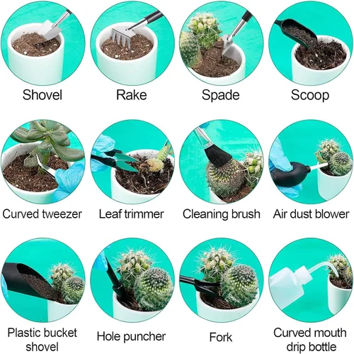 Vista 5 de Juego de 44 piezas de herramientas para plantas suculentas - Estera de re-plantación para interior de 39.4" y bolsa de 19 piezas de mini