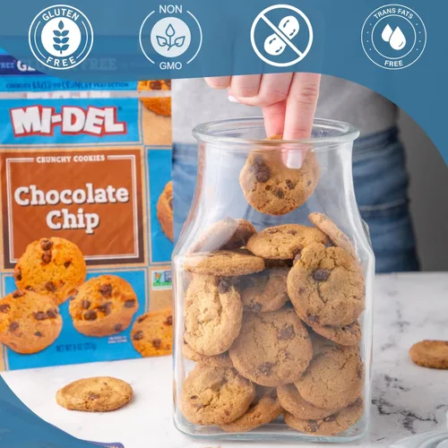 Vista 4 de Mi-Del Galletas con chispas de chocolate sin gluten, galletas de chocolate crujientes, certificadas sin OMG, 0.00 oz de grasa trans, galletas
