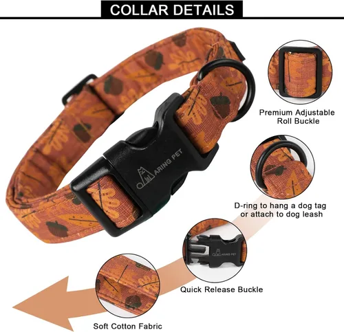 Vista 2 de Aring Pet Collar de algodón, ligero y ajustable, con hebilla de liberación rápida, para perros pequeños, medianos y grandes, otoño, naranja