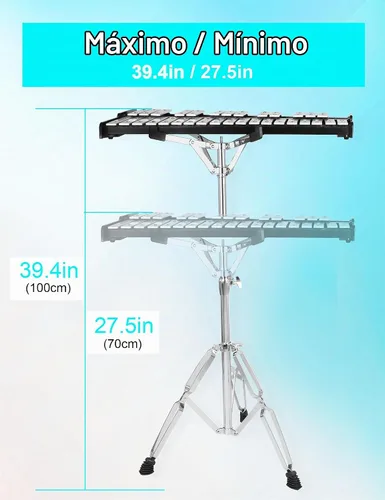 Vista 2 de Mr.Power Kit de campana Glockenspiel de 32 notas con almohadilla de práctica de 8 pulgadas, soporte de altura ajustable, clip de partitura musical