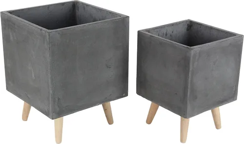 Vista 12 de CosmoLiving by Cosmopolitan - Maceta geométrica de óxido de magnesio para interiores y exteriores, maceta hexagonal grande con patas de madera