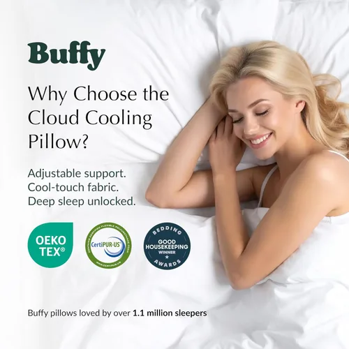 Vista 2 de Buffy Cloud Cooling Pillow - Almohada de espuma ajustable de 2ª generación, hielo frío toda la noche, certificado CertiPUR-US®, funda lavable
