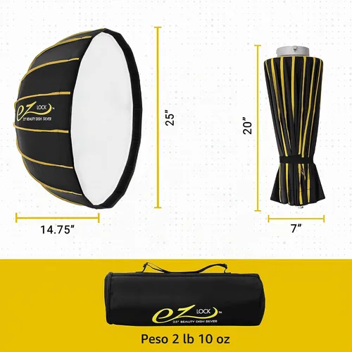 Vista 6 de Glow EZ Lock - Caja de luz para plato de belleza de 25 pulgadas para luces de montaje Bowens, interior plateado, marco de liberación rápida EZ Lock