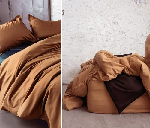 Vista 4 de Juego de ropa de cama de lujo de algodón egipcio, de color liso, de satén de alta densidad de hilos largos, sedoso, suave, transpirable, de primera