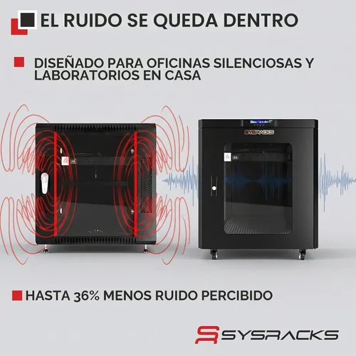 Vista 2 de Sysracks - Gabinete de servidor insonorizado de 12U, 19 pulgadas, puerta de cristal