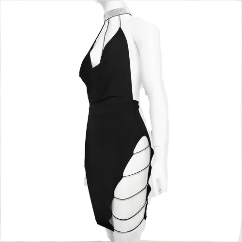 Vista 4 de TANICY - Vestido corto de encaje con cuello en V profundo y sin escote en V para mujer