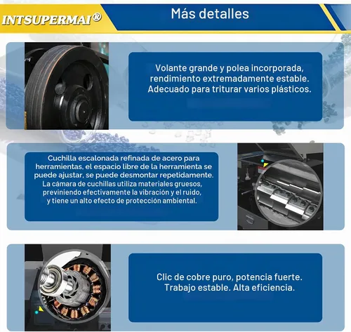 Vista 7 de INTSUPERMAI Trituradora de plástico eléctrico Máquina trituradora granuladora Máquina trituradora de plástico resistente Reciclaje para plástico