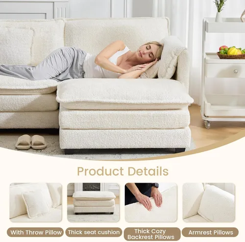 Vista 5 de Sofá modular de nube modular de 112 pulgadas con otomana móvil, sofás en forma de L para sala de estar, cómodo sofá de 3 plazas con funda extraíble
