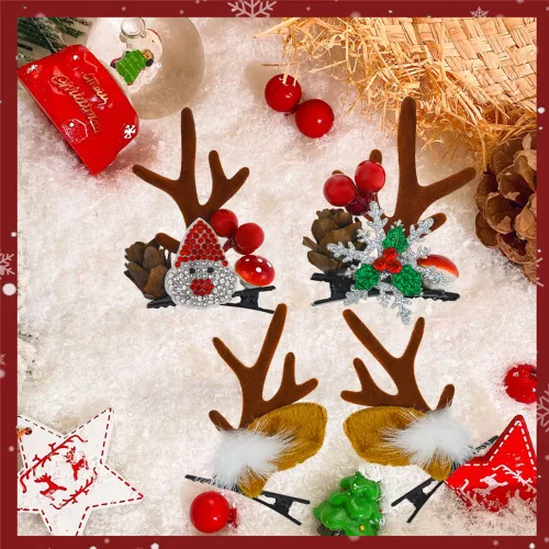 Vista 7 de 2 pares de pinzas para el cabello de Navidad, cuernos de reno, horquillas de Navidad, cuernos de ciervo, orejas de cocodrilo, accesorios