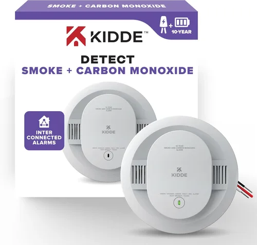 Vista 2 de Kidde - Detector de humo y monóxido de carbono con cable con detector de humo cableado, batería de reserva de 10 años