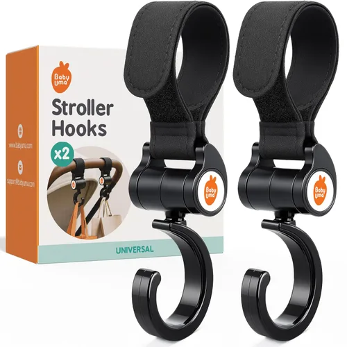 Vista 11 de Baby Uma Ganchos de cochecito para bolsas (paquete de 2) – Clips y ganchos universales para cochecito, antideslizantes con apertura con una sola