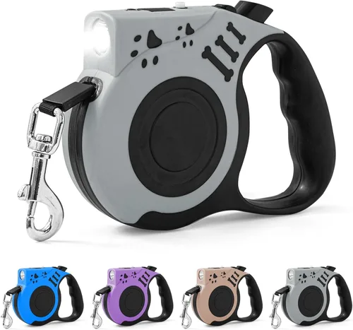Vista 9 de Correa retráctil para perro con linterna recargable USB para paseos nocturnos, correa telescópica automática de tractor de 16 pies para perros Azul