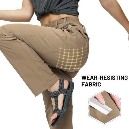 Vista 2 de MIER - Pantalón cargo para mujer, secado rápido, ligero, táctico, 6 bolsillos, elástico y resistente al agua