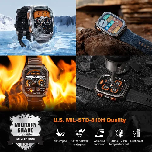 Vista 3 de AMAZTIM Reloj inteligente militar con GPS, 6 posicionamiento/brújula satélite, cuerpo de acero inoxidable, impermeable, batería extragrande de 480