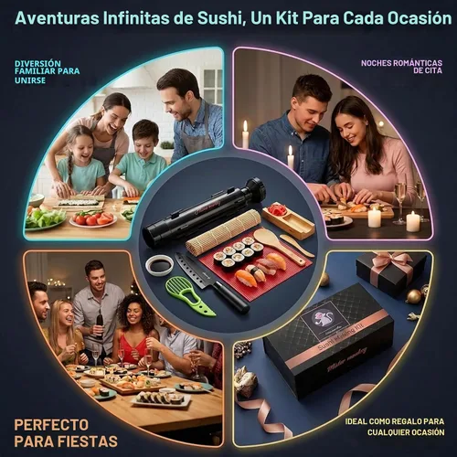 Vista 17 de Albino monkey Kit para hacer sushi con bazuca, tapete de bambú y curso