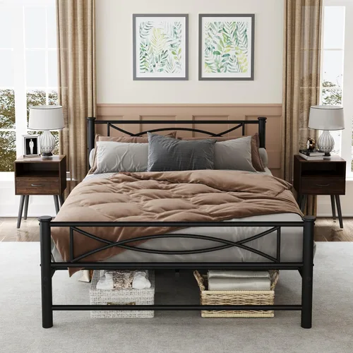 Vista 11 de erosoei Base de cama matrimonial completa de metal con espacio de almacenamiento, base de cama de acero de 74.8 pulgadas con almohadillas