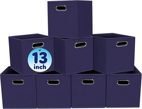 Vista 14 de Contenedores de almacenamiento de tela negra, 13 x 13 x 13 pulgadas, cajas de almacenamiento plegables con doble asa, caja organizadora de tela